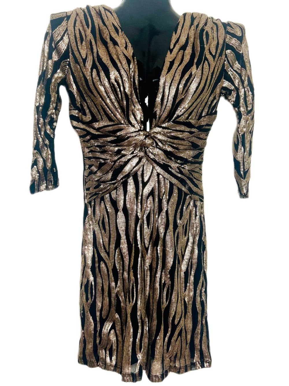 Rubber Ducky Productions Metallic Gold & Black Zebra-Print Long Sleeve Dress
